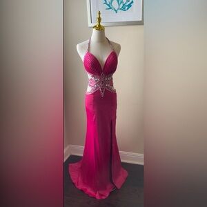 054 Jasz Couture Elegant Pink Halter Evening Gown